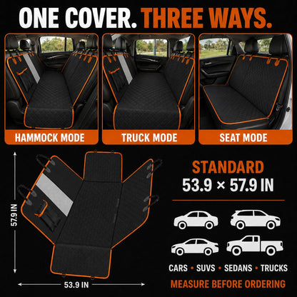 Dog Car Seat Cover For Back Seat,  Waterproof Hammock For Cars And SUVs Scratch-Resistant, Non-Slip Design With Mesh Window, Side Flaps And Storage Pocket, Black