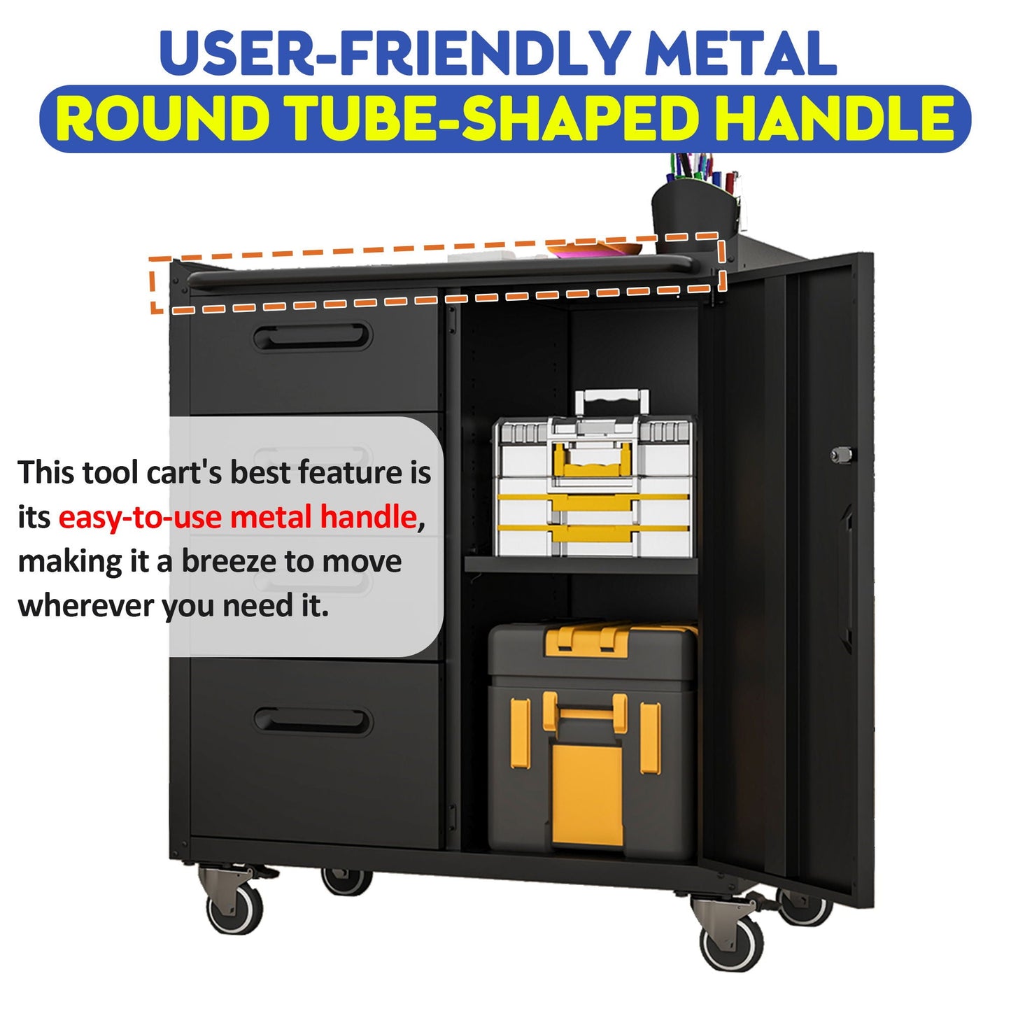 Sturdy Metal Tool Storage Cabinet With Wheels Durable Garage, Office & Home Organizer Steel