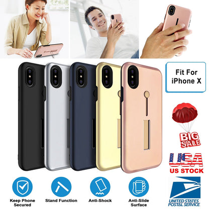 Finger Strap Phone Case for iPhone X Drop-protection Finger Ring Rugged Phone Case with Kickstand Dual Layer Case