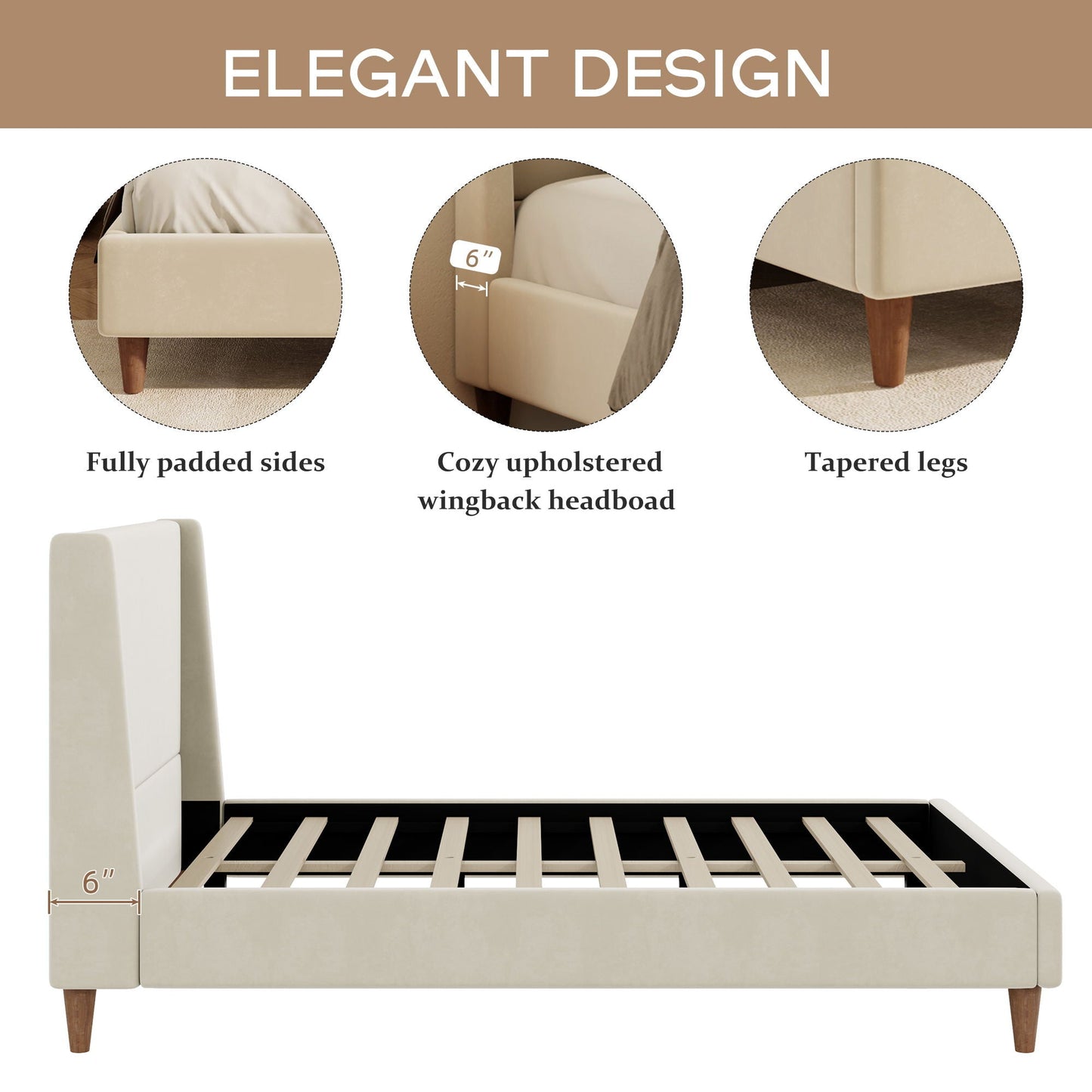 Upholstered Modern Platform Bed With Wingback Headboard
