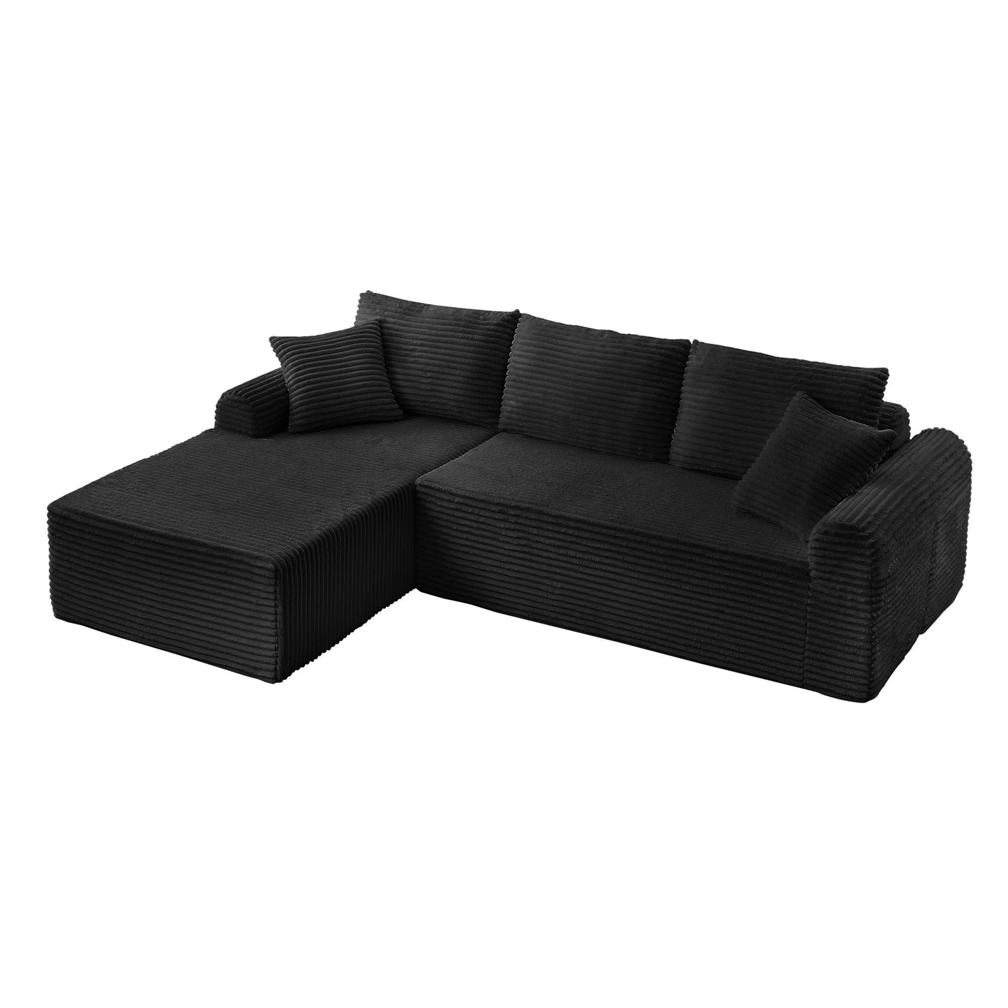 Modular Sectional With Arched Armrests, Includes 3 Back Cushions & 2 Throw Pillows