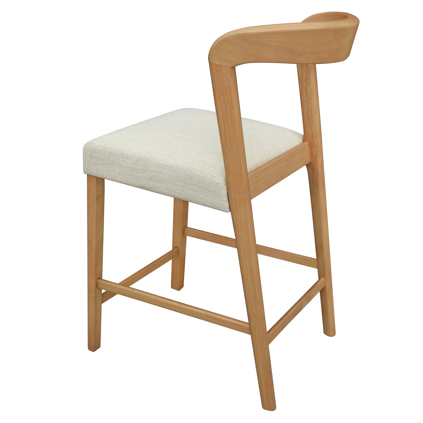 Solid Rubber Wood Counter Stools (Natural Oak + Beige) Set of 2