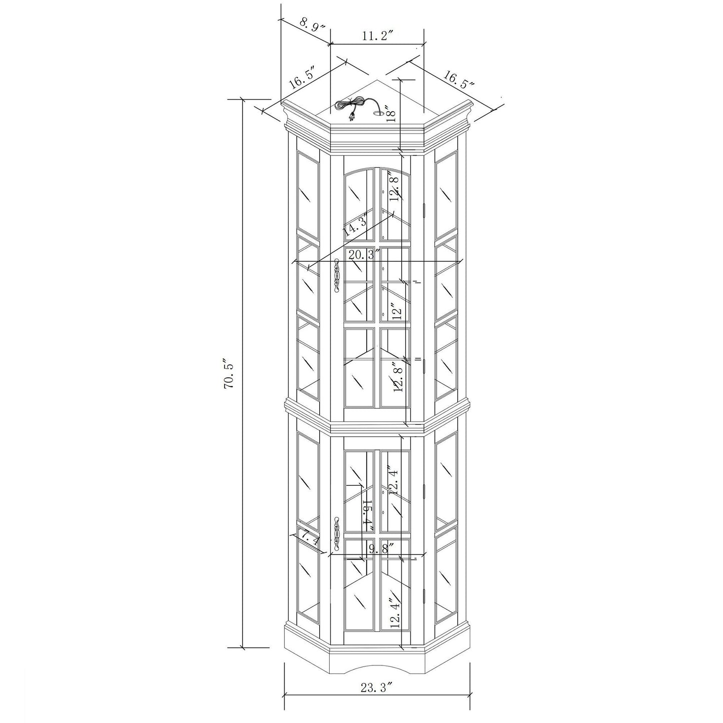 Corner Curio Cabinet With 5 Shelves And Lighting System
