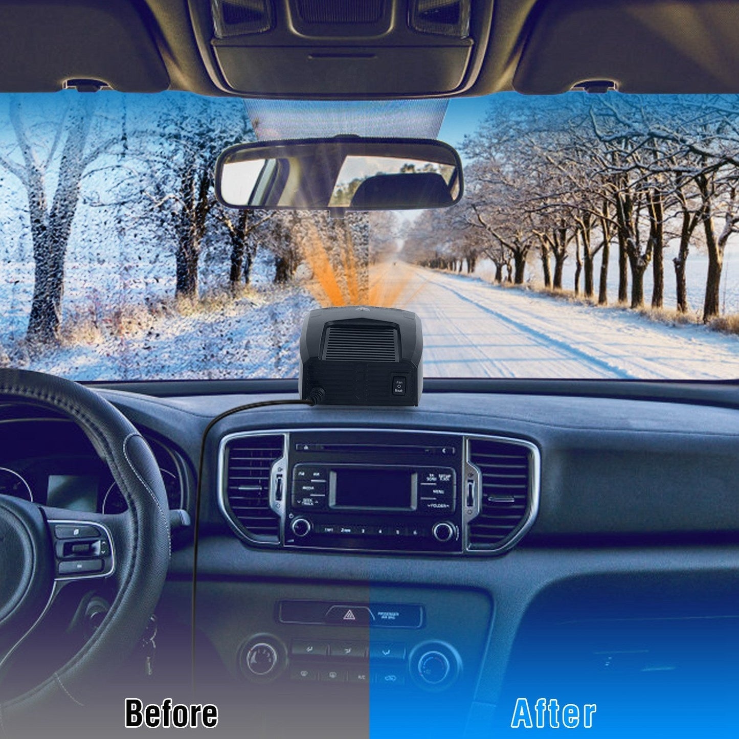 24V 180W Portable Car Heater & Fan | 2-in-1 Defroster/Defogger with 360° Rotating Base