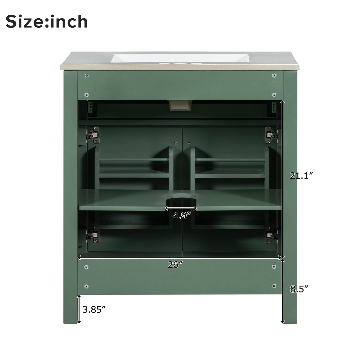 Bathroom Vanity With Ceramic Sink, Modern Single Bathroom Cabinet With 2 Doors And A Shelf, Soft Close Doors