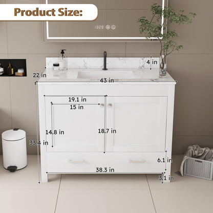 Modern 43" Bathroom Vanity with Artificial Marble Carrara