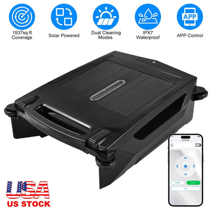 Solar PoweredÊRobotic Pool SkimmerÊAutomatic Swimming Pool Surface Cleaner with 2 Cleaning Modes Dual Charging Methods IPX7 Waterproof 1937sq.ft Cover