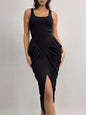 Ruched Detail Slit Midi Dress