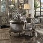 Versailles - Chair With 2 Pillows - Silver Synthetic Leather & Antique Platinum