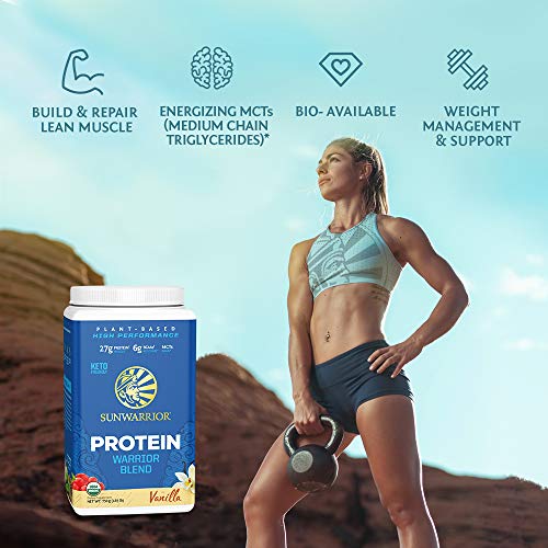 Organic Sunwarrior - Warrior Blend, Plant Based, Raw Vegan Protein Powder with Peas & Hemp, Chocolate, 30 Servings, 26.4 Ounce