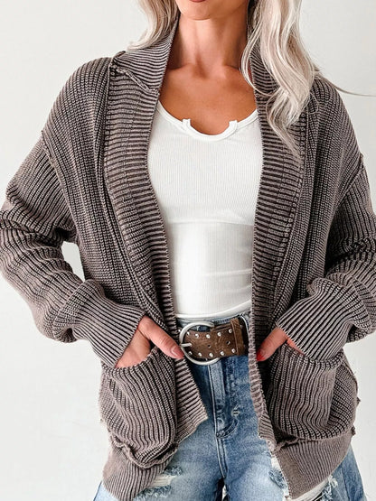 Mineral Wash Exposed Seam Patchwork Knit Open Sweater Cardigan