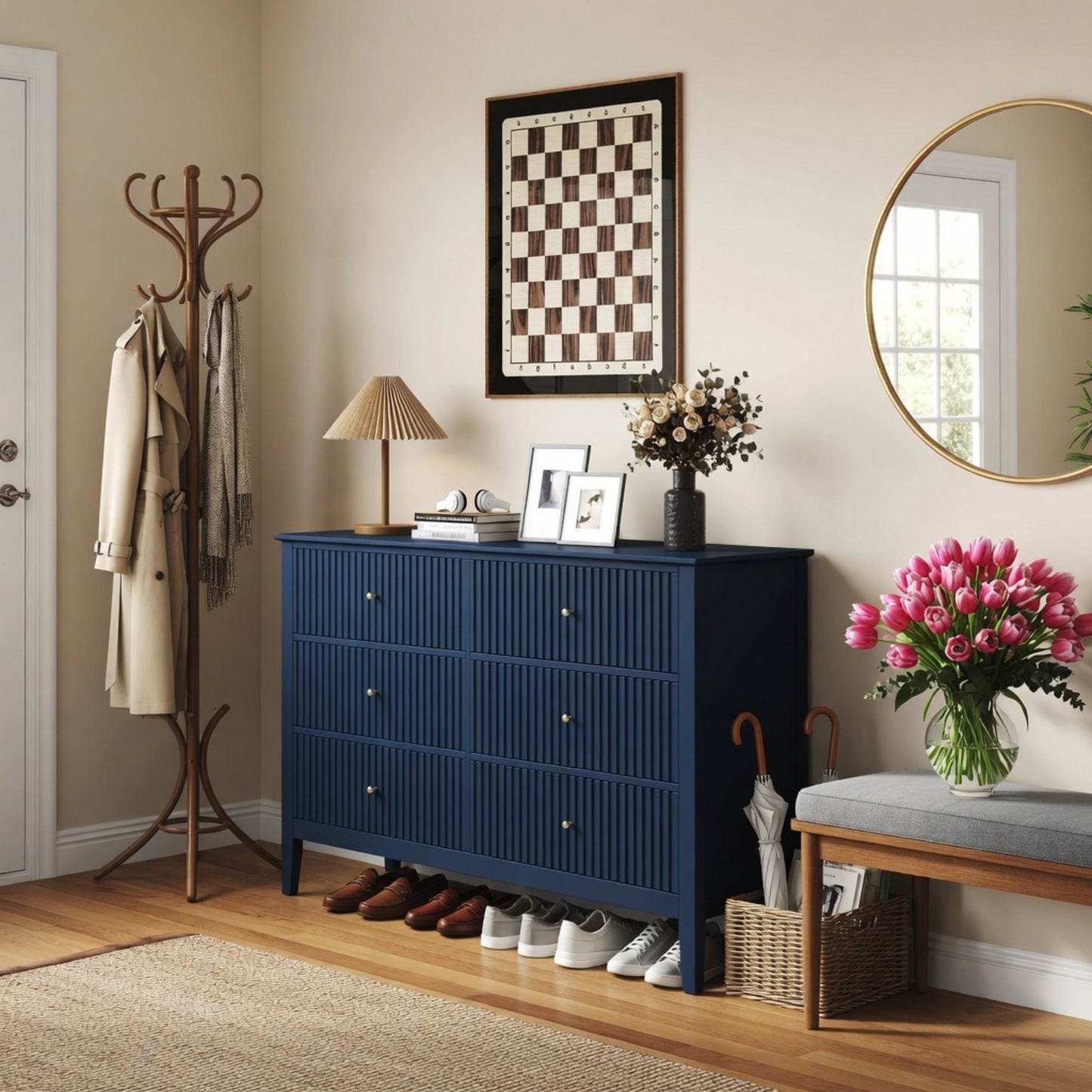 Modern 6 Drawer Fluted Dresser