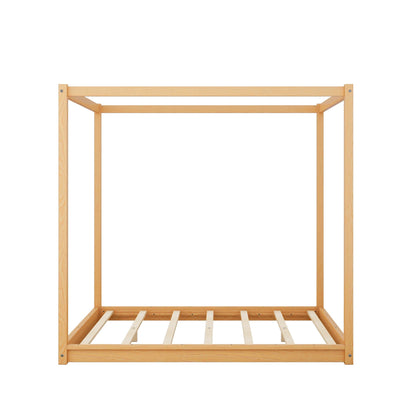 Wood Canopy Platform Bed With Support Legs And Airflow Slats