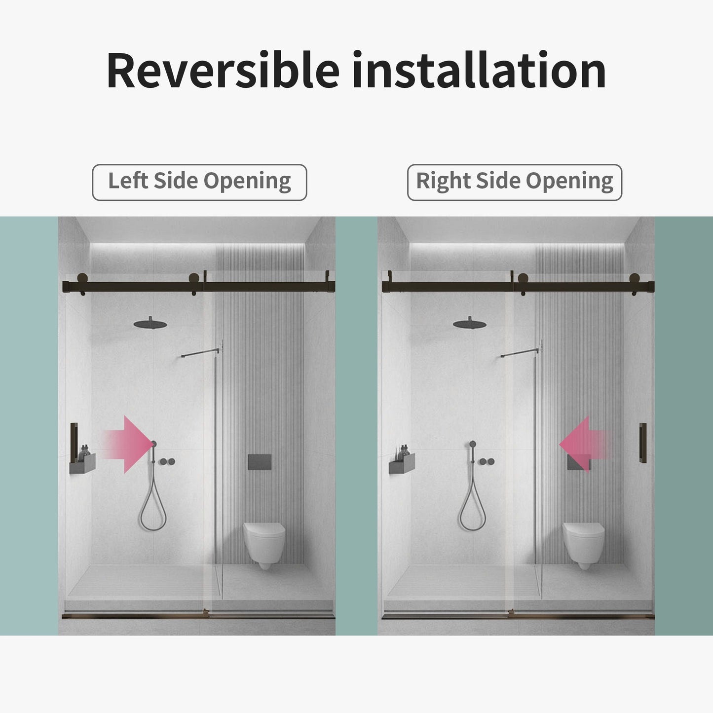 Frameless Sliding Shower Door With Soft- Close, 3 / 8" Tempered Glass
