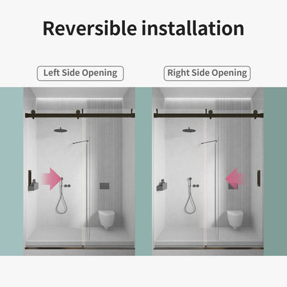 Frameless Sliding Shower Door With Soft- Close, 3 / 8" Tempered Glass