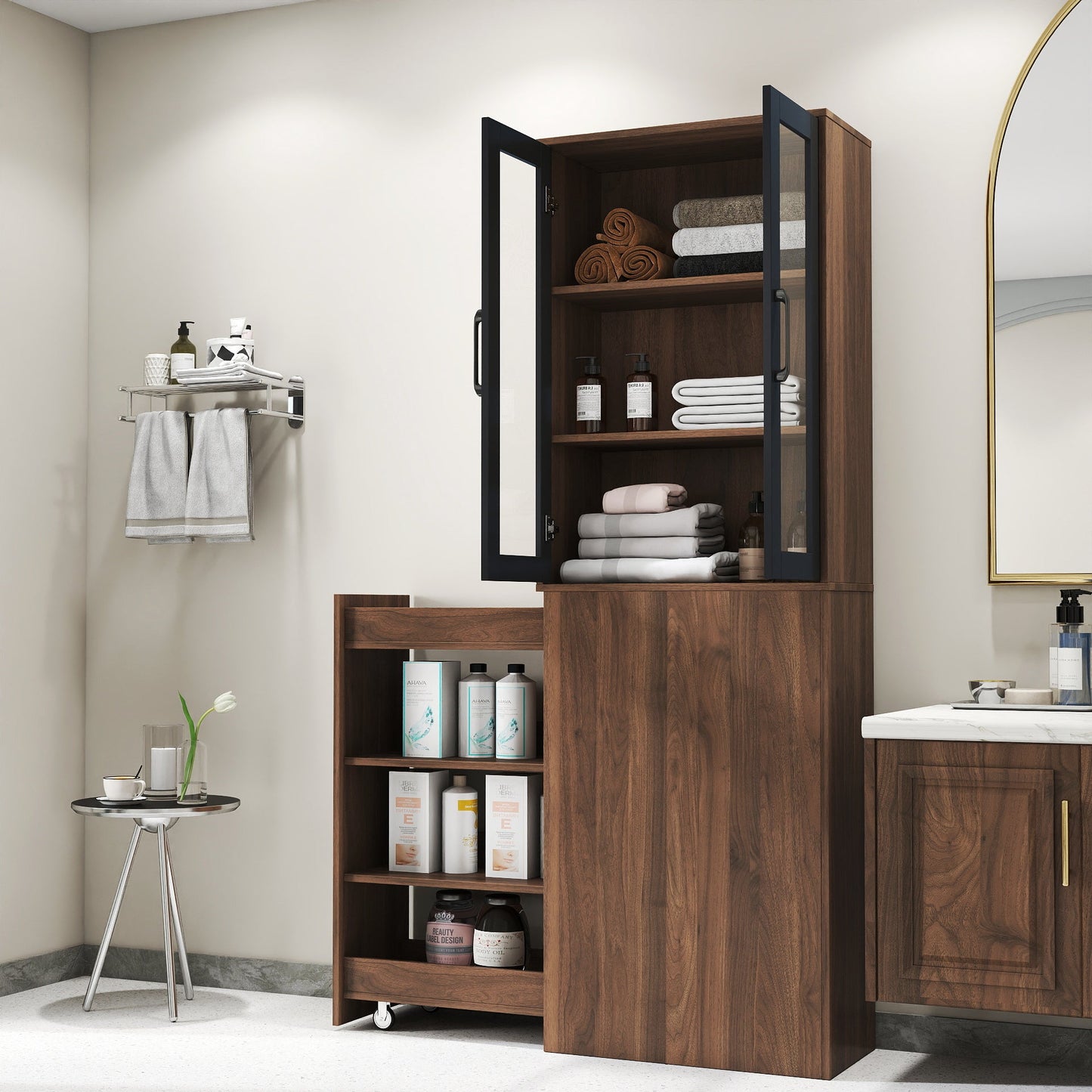 70.87" High Display Storage Cabinet with Multi-Tier Shelves and Glass Doors