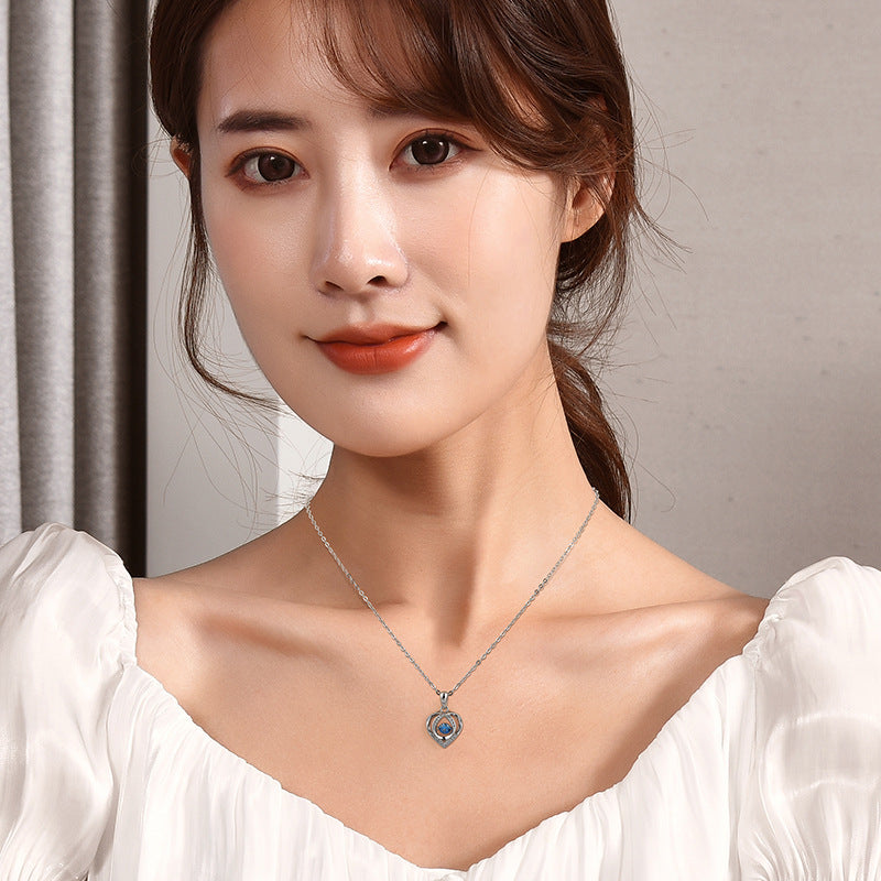 Dainty Heart Pendant Collarbone Chain For Women, Hollow Blue Zircon Long Sweater Necklace, Elegant Minimal Fashion Jewelry