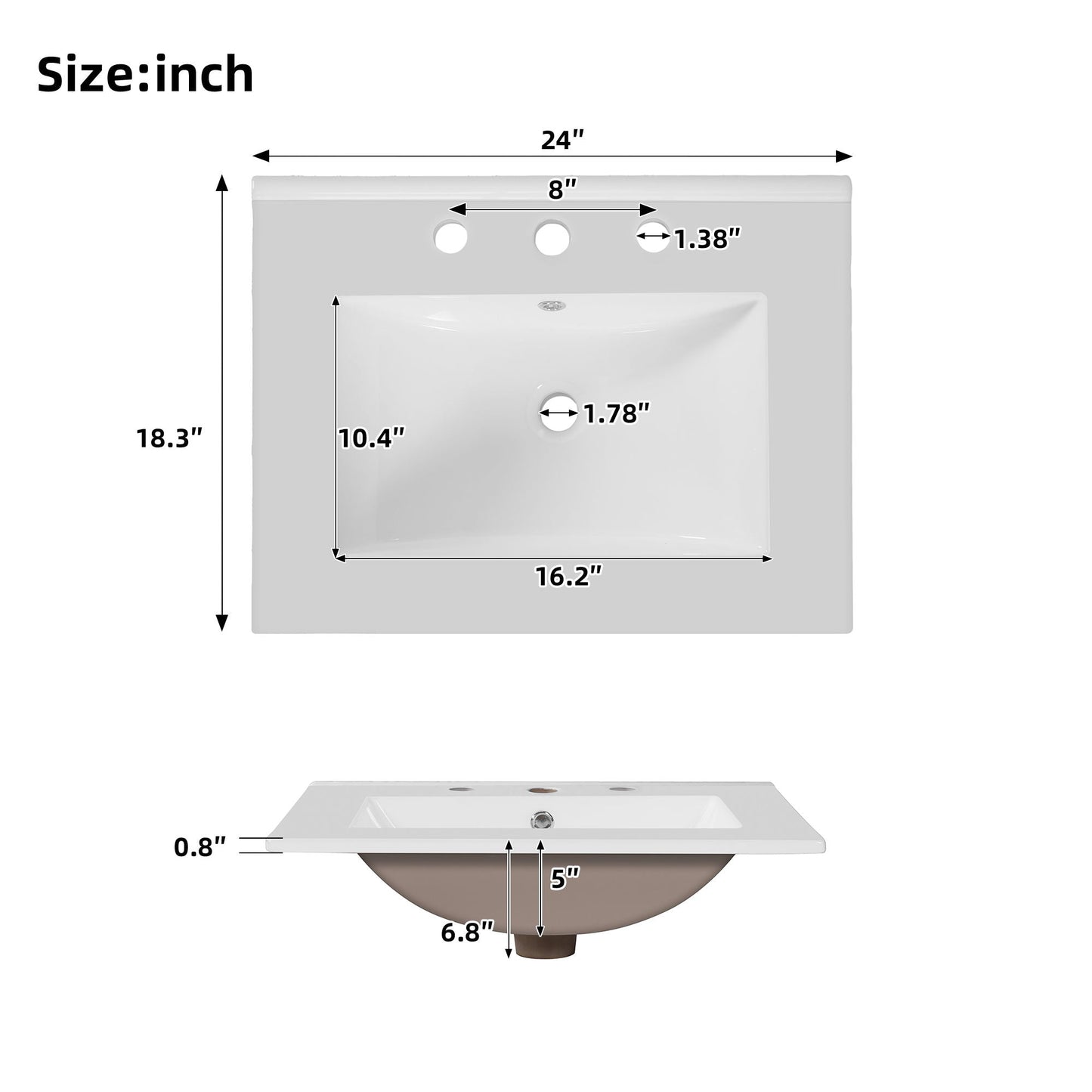 Bathroom Vanity With Sink, 1 Divided Drawer And 2 Soft Close Doors With Double Shelf