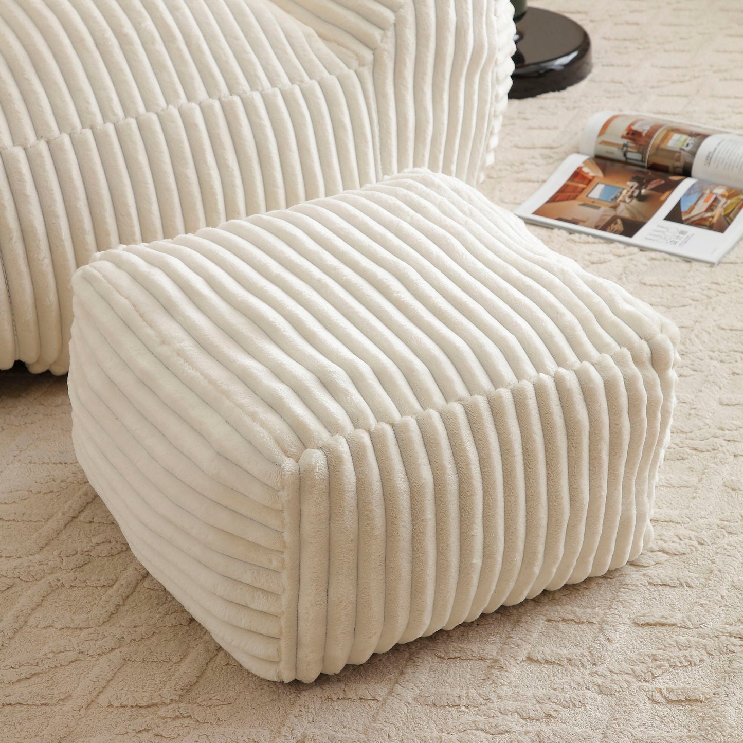 Giant Bean Bag Chair With Armrests And Footstool