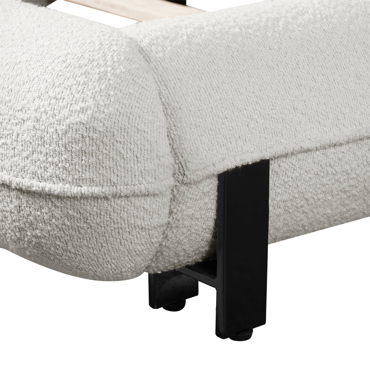 Queen Size Upholstered Bed Frame with Boucle Fabric and Steel Legs