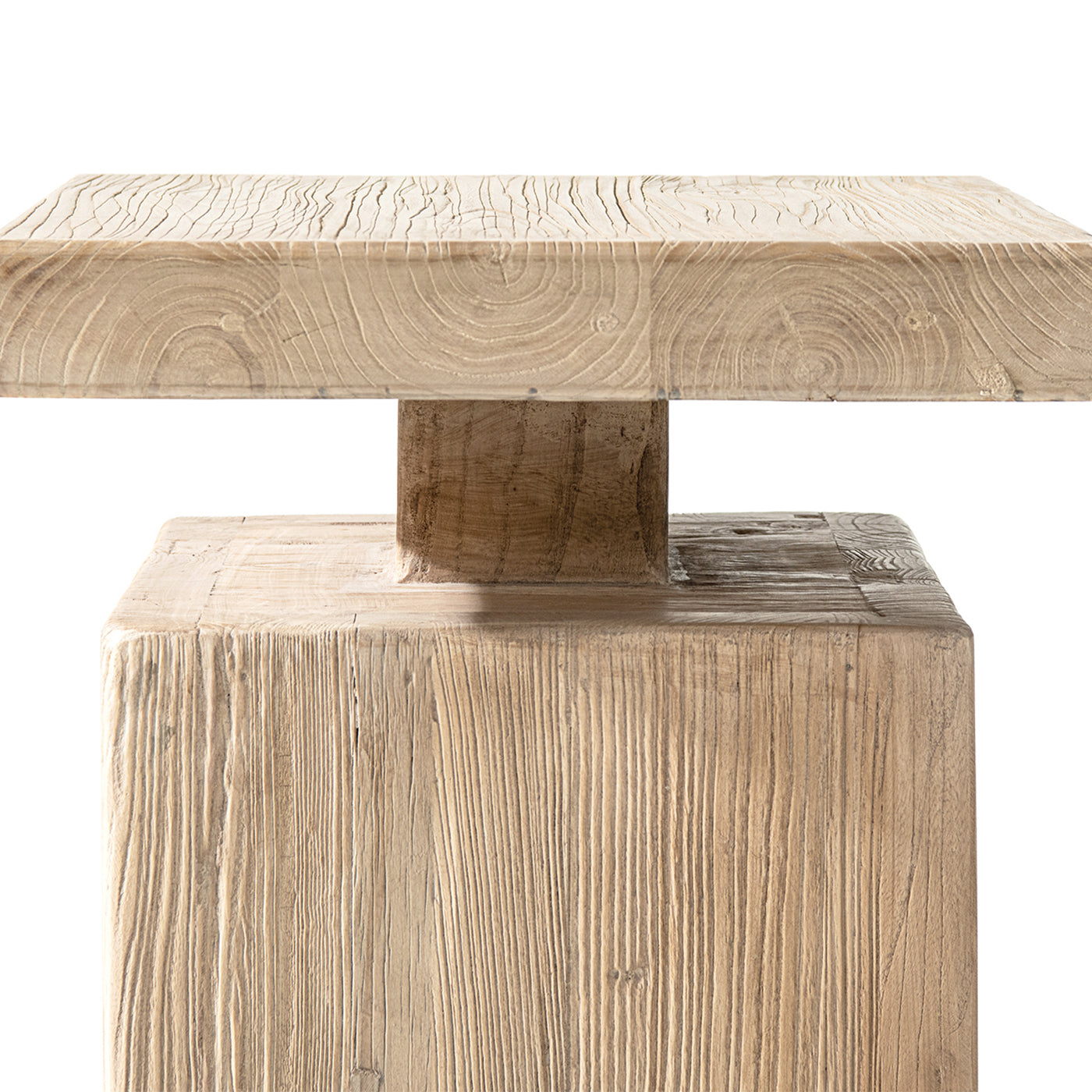 Calder 18' Solid Square Reclaimed Elm Block Plinth Side Table, Heritage Light Natural Brown