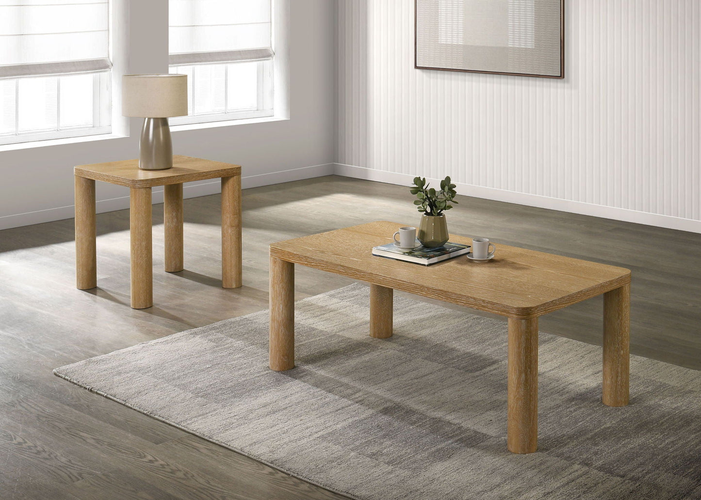 Castlewood 2-piece Cocktail Coffee Table Set Light Oak