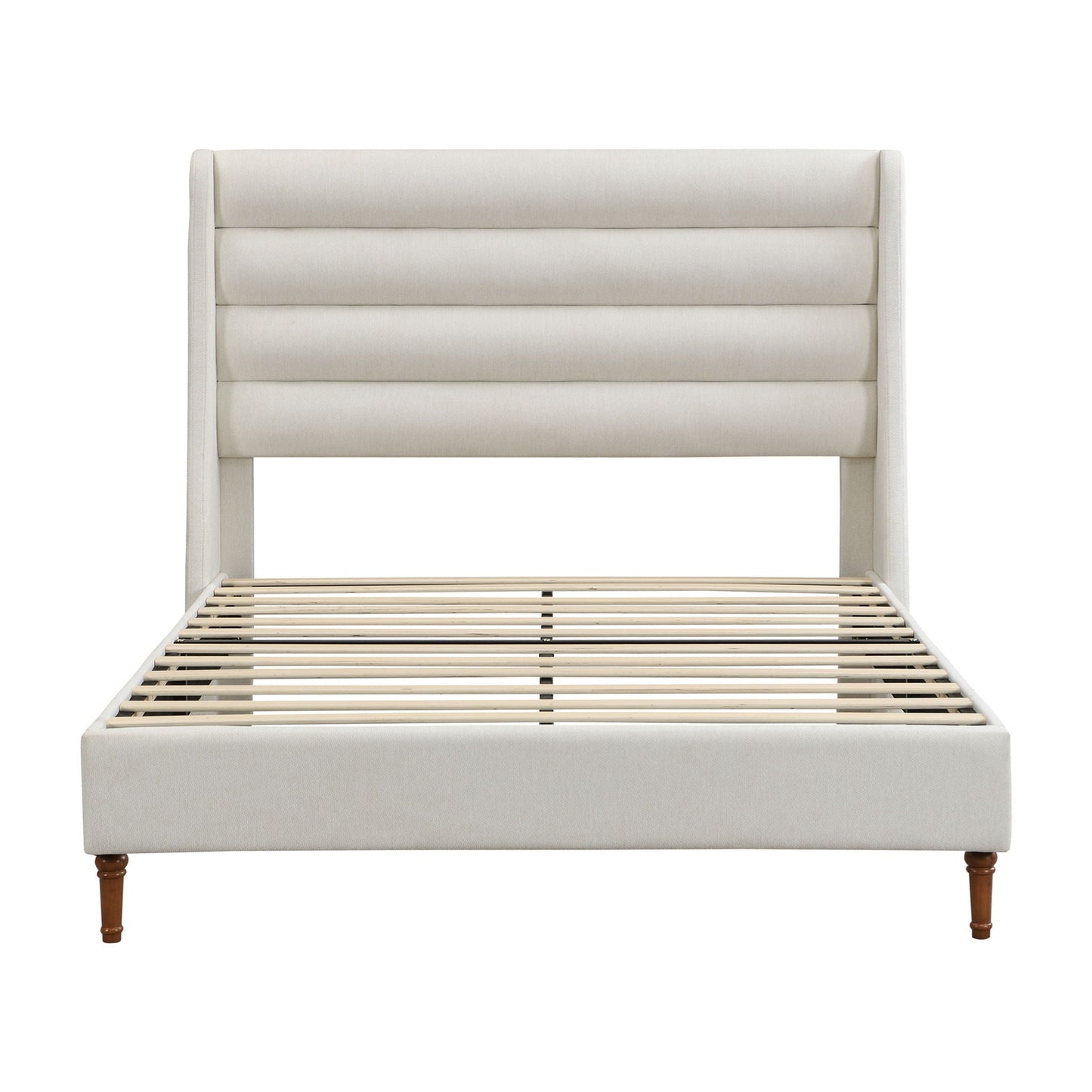 Modern Upholstered Platform Bed With Wave Shaped Headboard