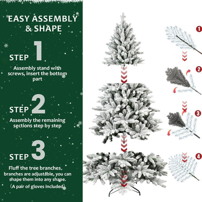 6ft Snow-Flocked Pre-Lit Christmas Tree with 1100 PE+PVC Tips