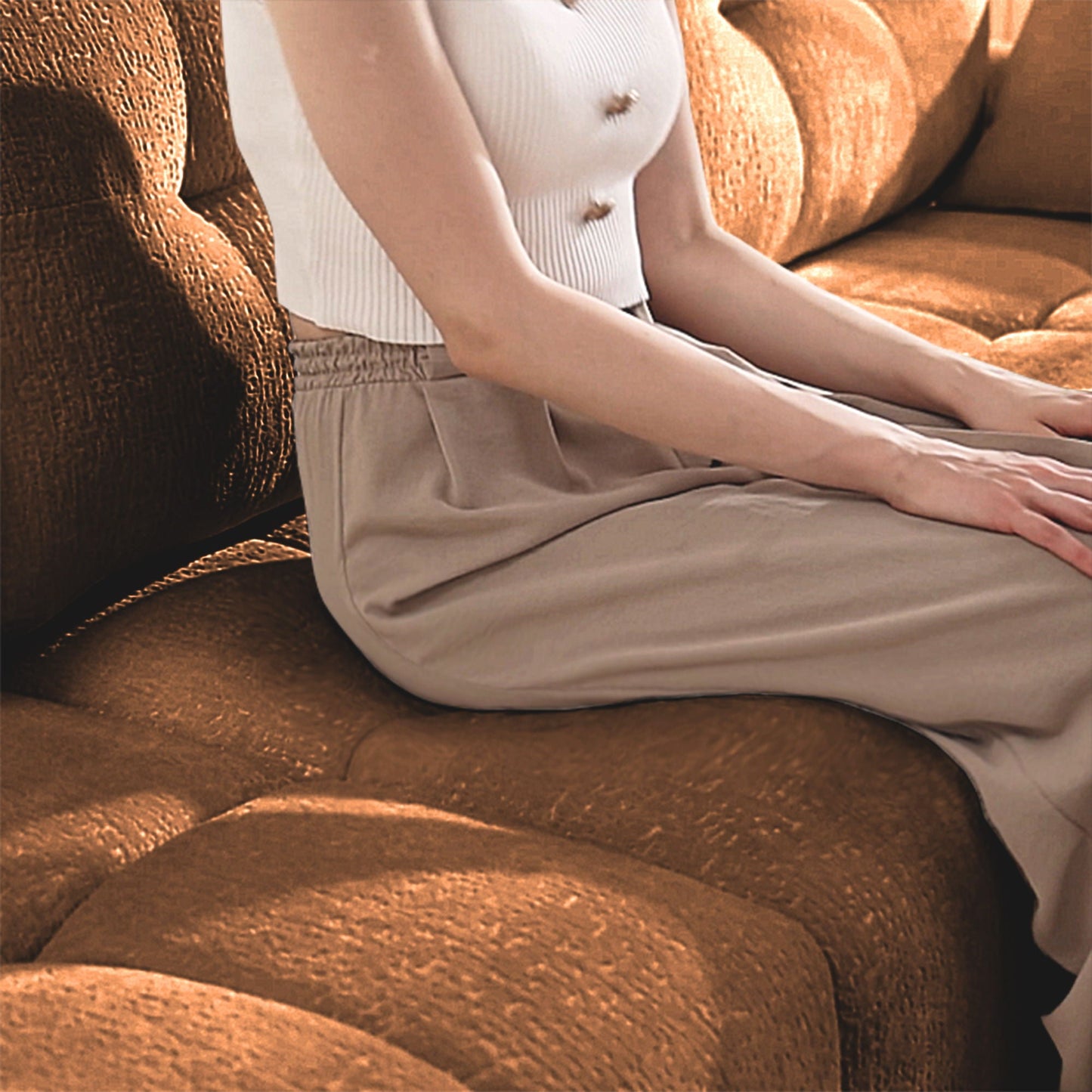 Sofa Set With Ottoman And Pillows, Textured, High Resilience Cushions