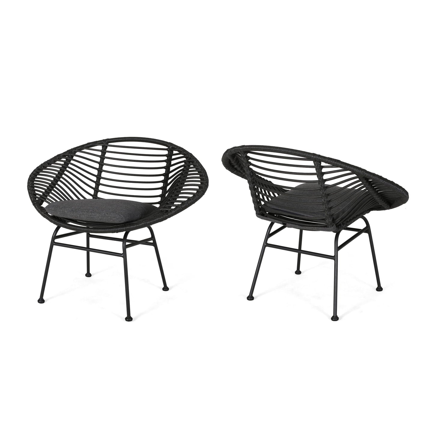 Cordella Outdoor Woven Wicker Chairs with Cushions, Set of 2