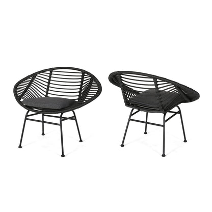 Cordella Outdoor Woven Wicker Chairs with Cushions, Set of 2