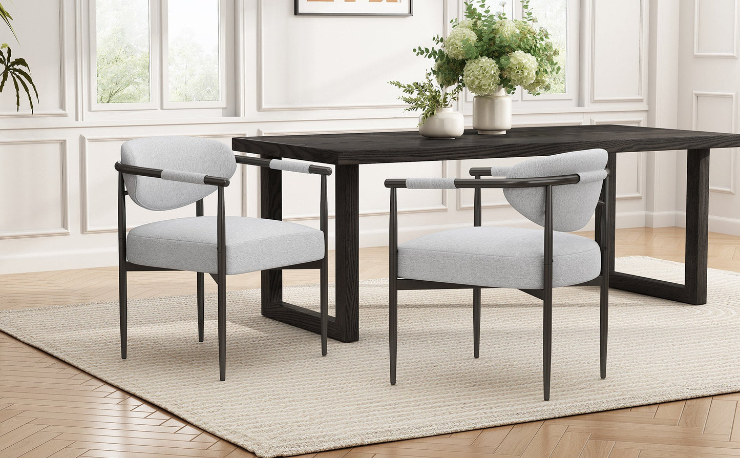 Modern Dining Chairs Set of 2 with Bronze Iron Frame