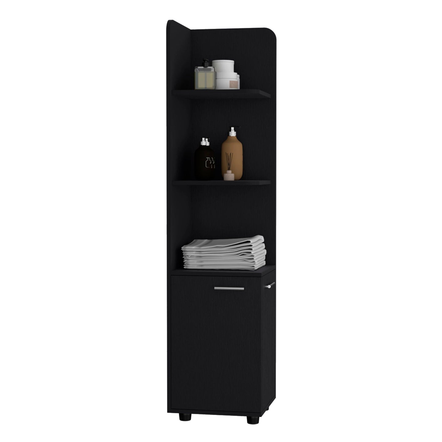 Corner Cabinet Tall With 3 Tier Shelf And 2 Door - Black