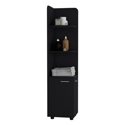 Corner Cabinet Tall With 3 Tier Shelf And 2 Door - Black