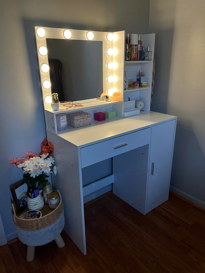 Pink Vanity Desk with Mirror & Light