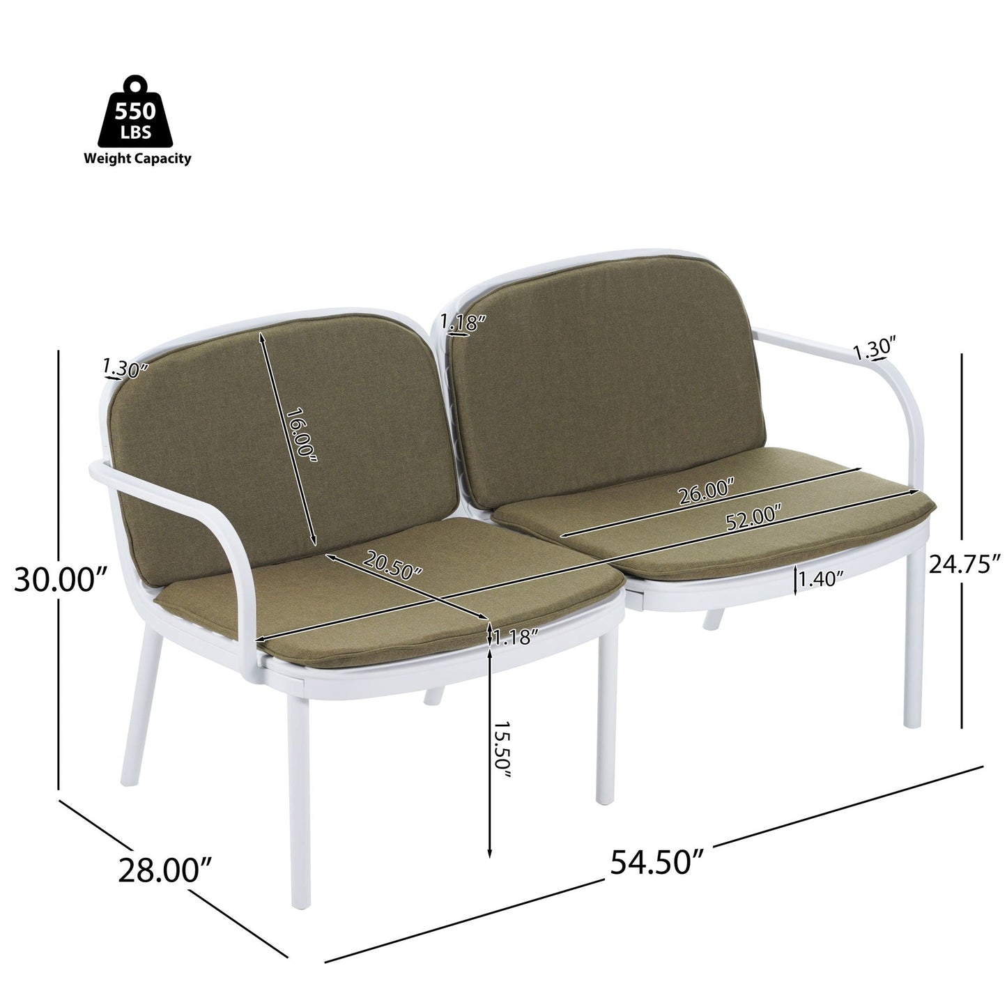 Luna Outdoor Patio 3 Pieces Chat Set