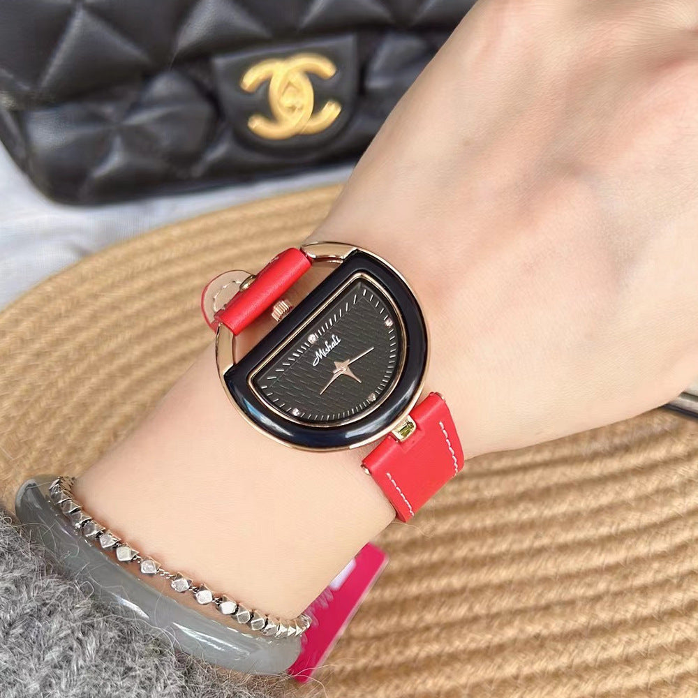 Womens Watch With A Genuine Leather Strap Simple And Elegant
