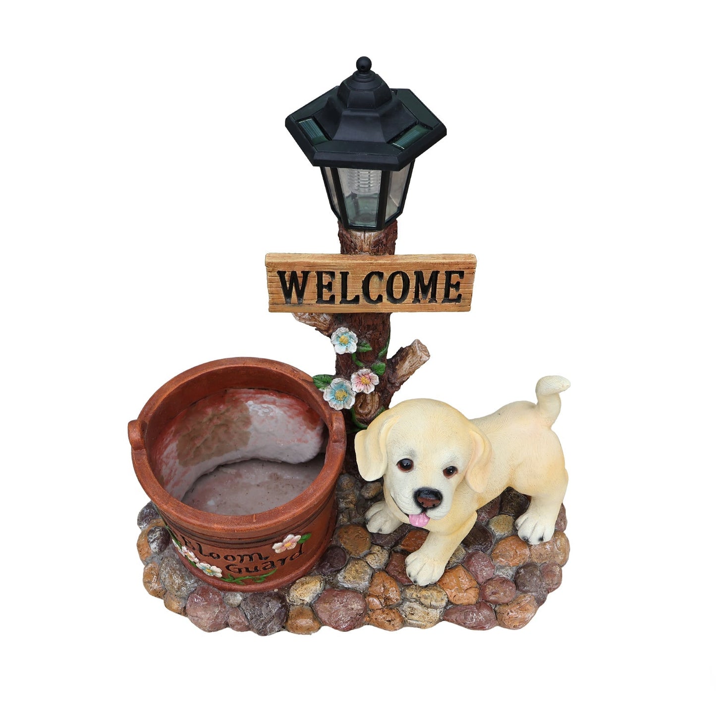 Labrador Puppy Solar Planter Garden Statue