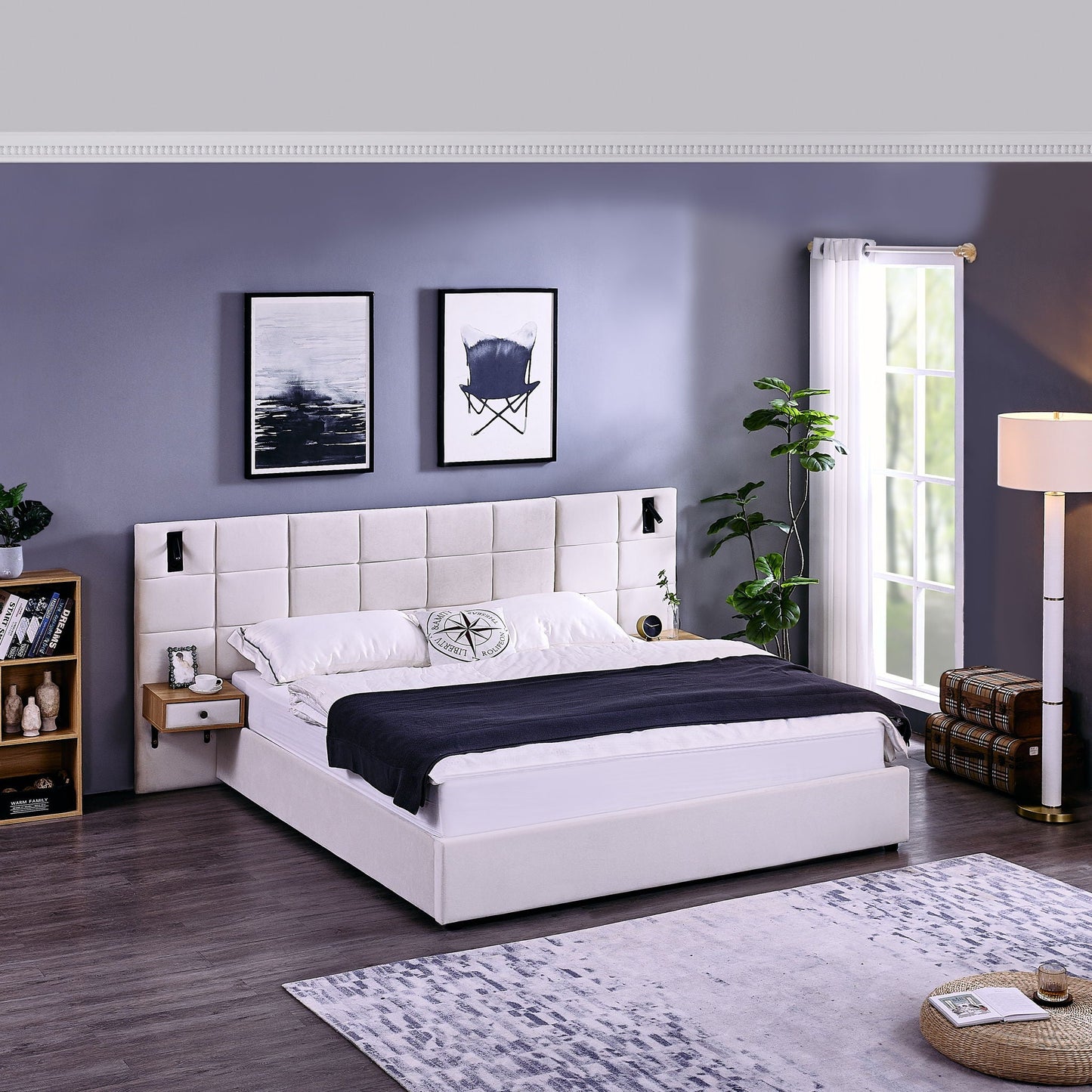 Upholstered Hydraulic Platform Bed With Storage Shelves, Reading Lamps, USB Port