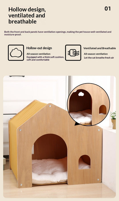 All-season Eco-friendly Solid Wood Pet Furniture, Washable & Breathable Cat Dog Bed