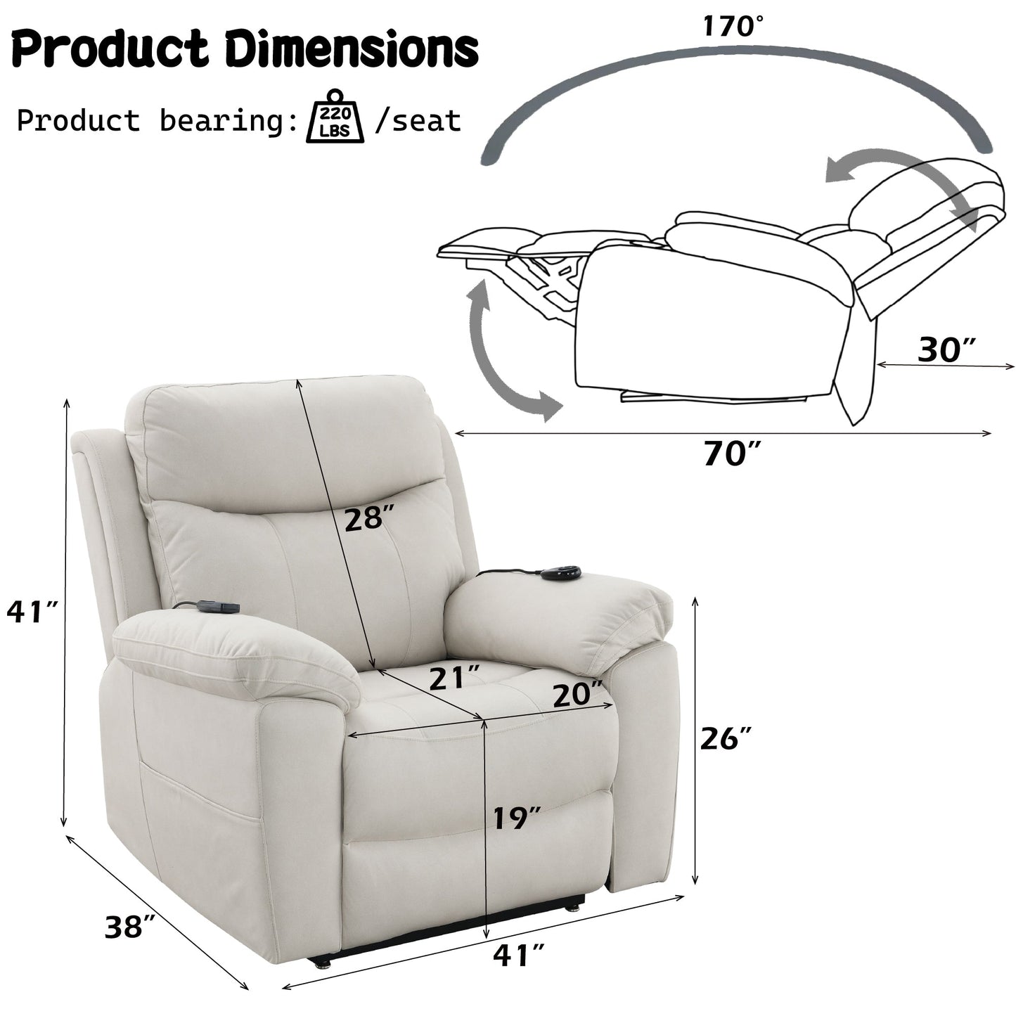 Chriki Beige Fabric Power Recliner with Lift, Heating, and Massage