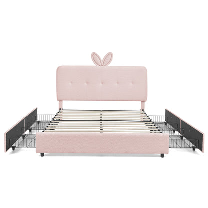 Full Size Kids Upholstered Bed with Oversized Rabbit Ear Headboard