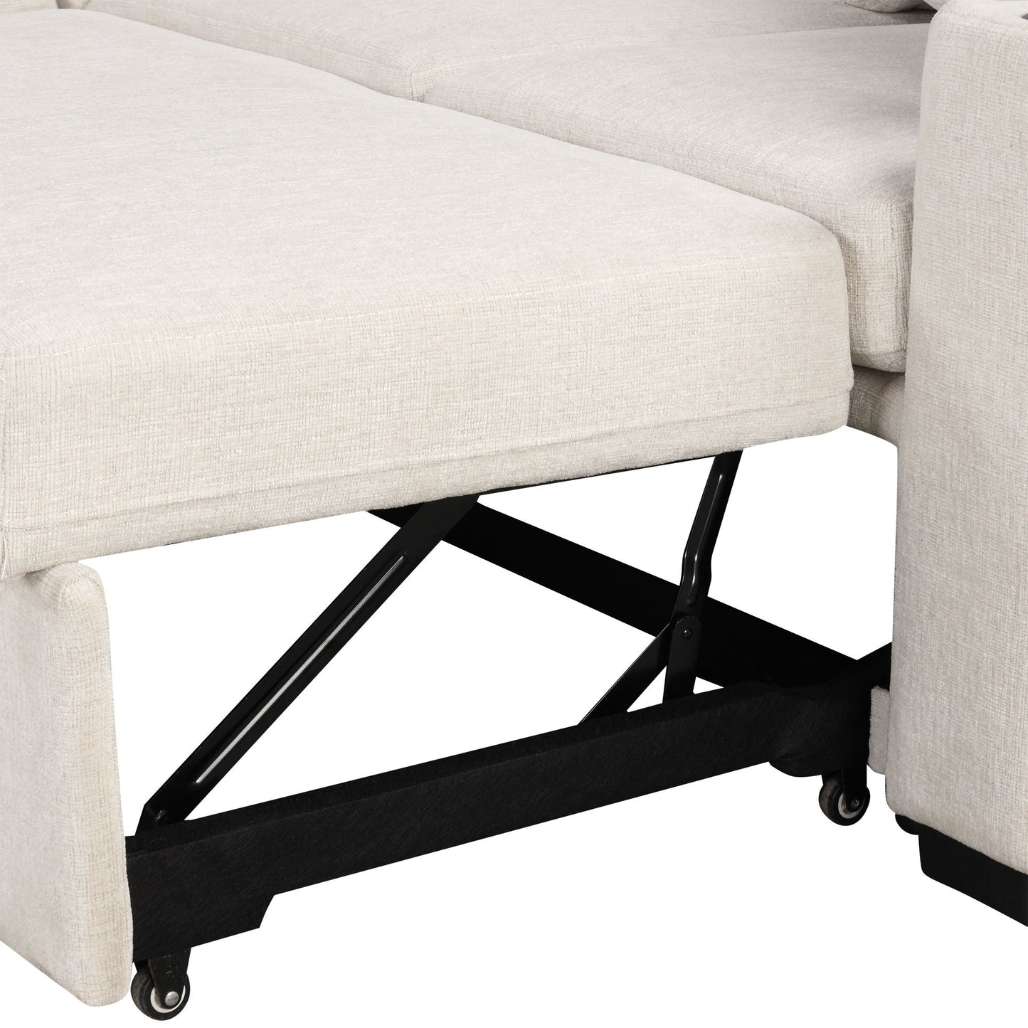 Modern 2 Seater Loveseat Sofa With Pull-Out Bed, Fabric, Built-In USB Ports & Cup Holders