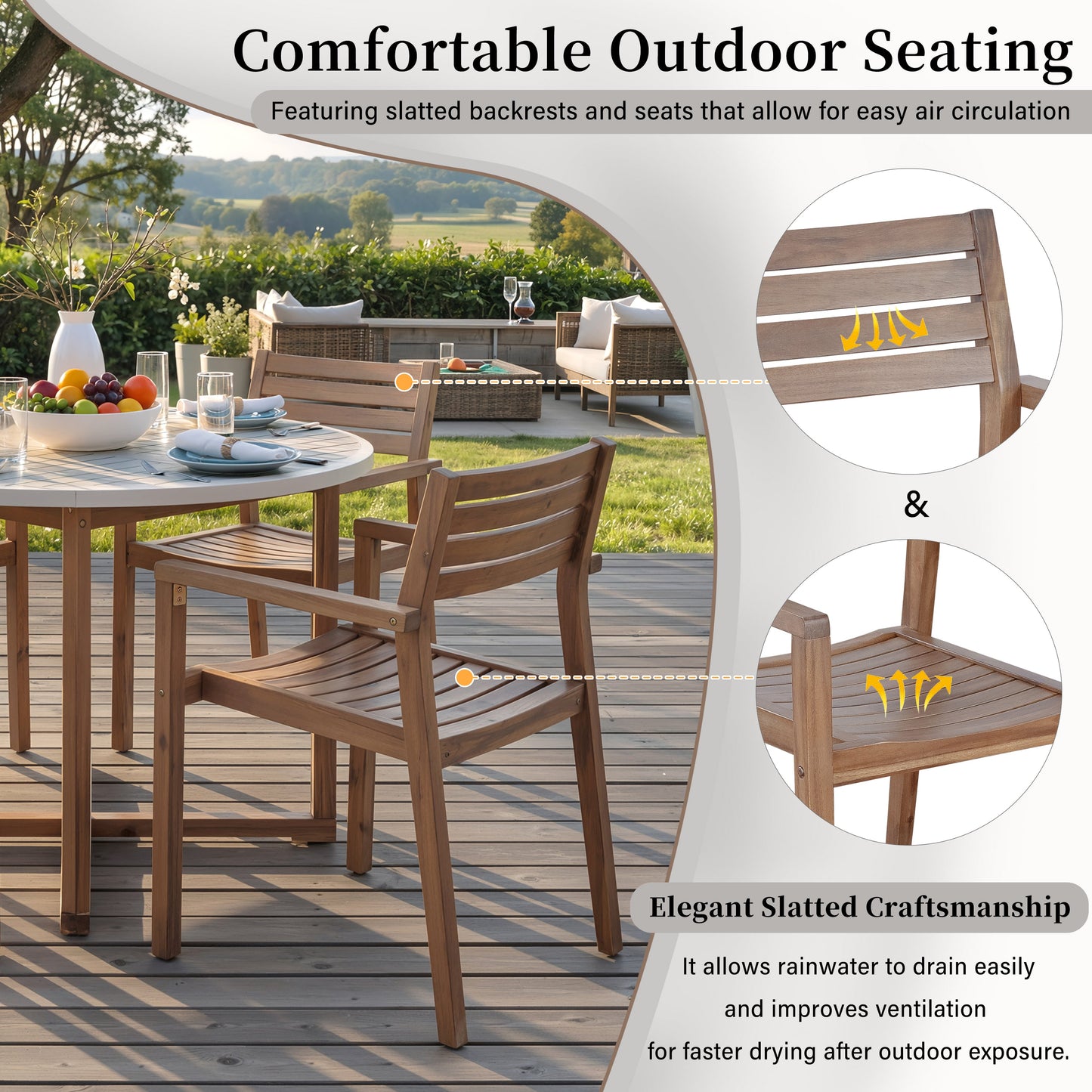 U_STYLE 5-Piece Outdoor Dining Set with Acacia Wood Chairs