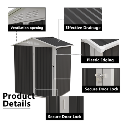 5.4x4.27 FT Outdoor Storage Shed with Hinge Door