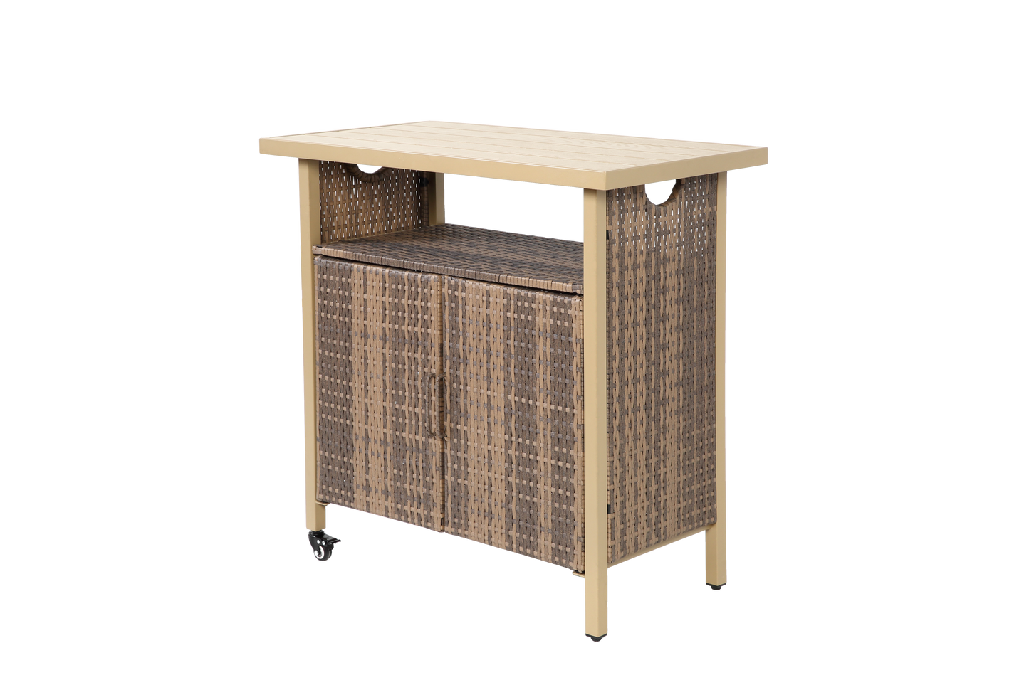 Outdoor Wicker Bar Cart with Wheels