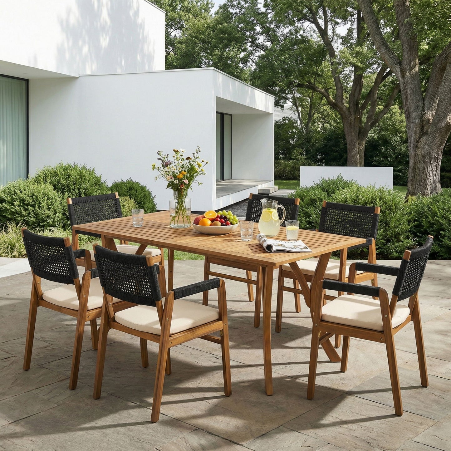 Outdoor Rustic Patio Acacia Bistro Set With Cushions