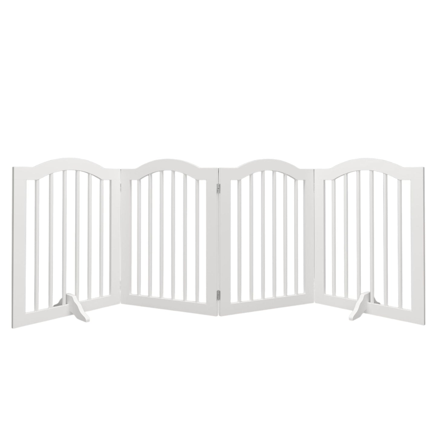 4 Panel Freestanding Pet Gate With Foldable Design And Support Feet - White