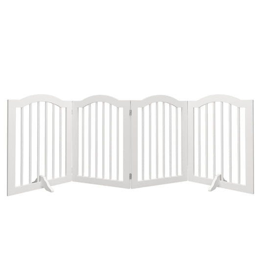 4 Panel Freestanding Pet Gate With Foldable Design And Support Feet - White