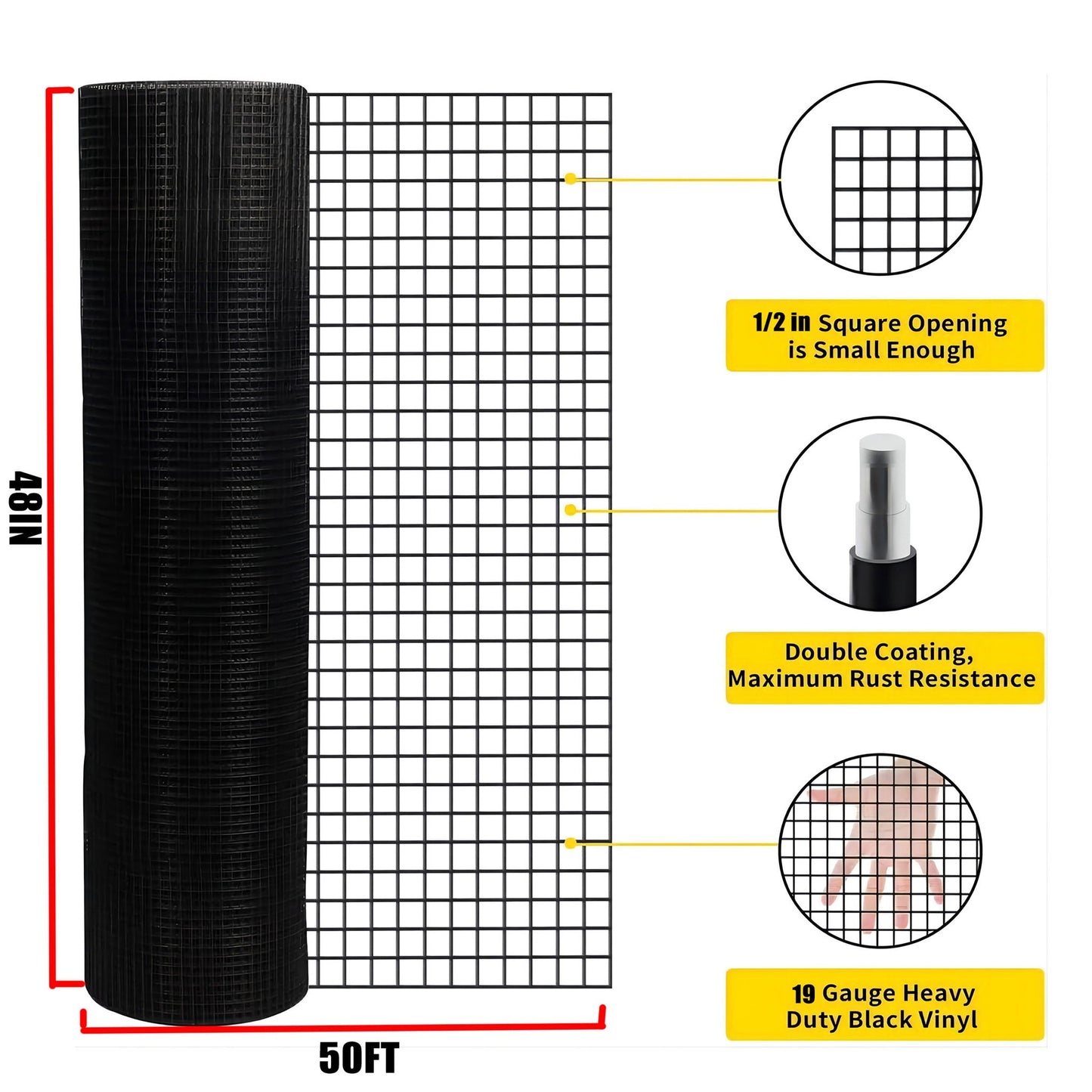 Vinyl Coated Hardware Cloth, 19 Gauge, For Poultry Cages And Home Improvement - Black